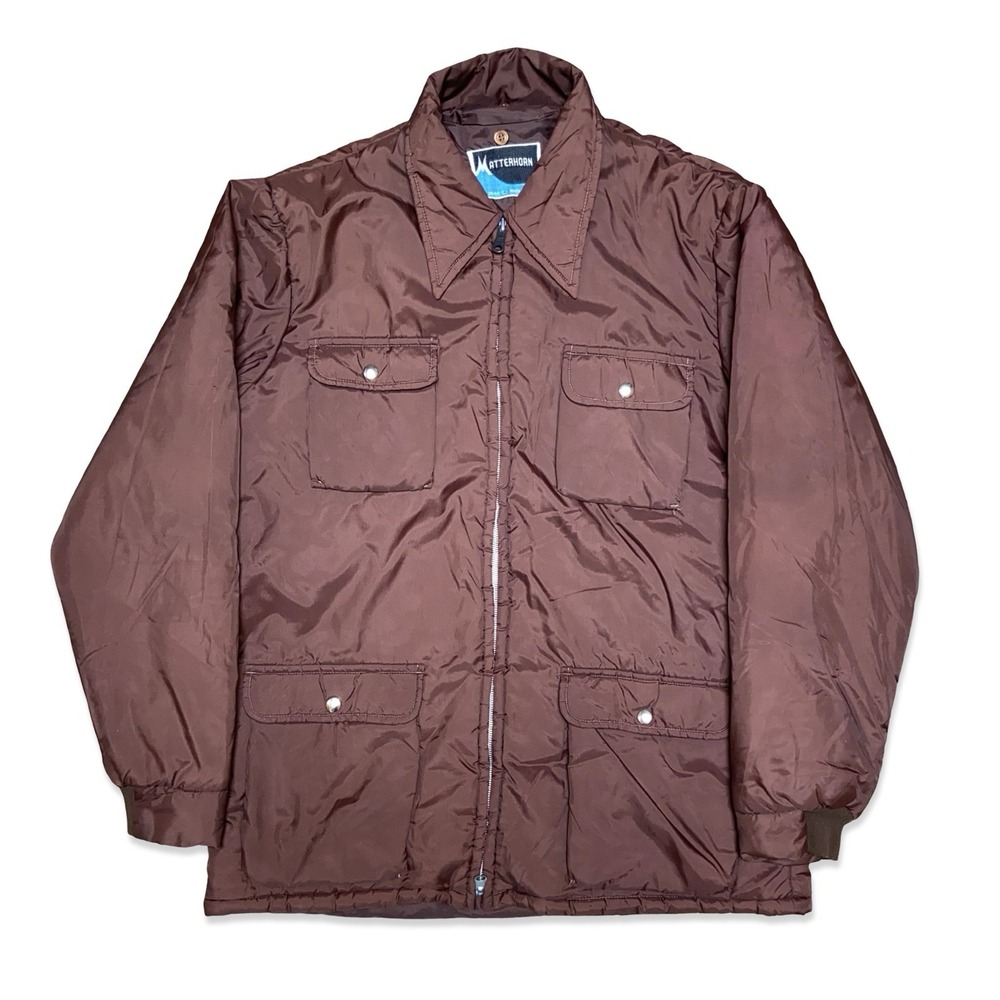 VTG 80s Matterhorn Field Jacket Mens L Brown Nylon Utility Workwear Insulated